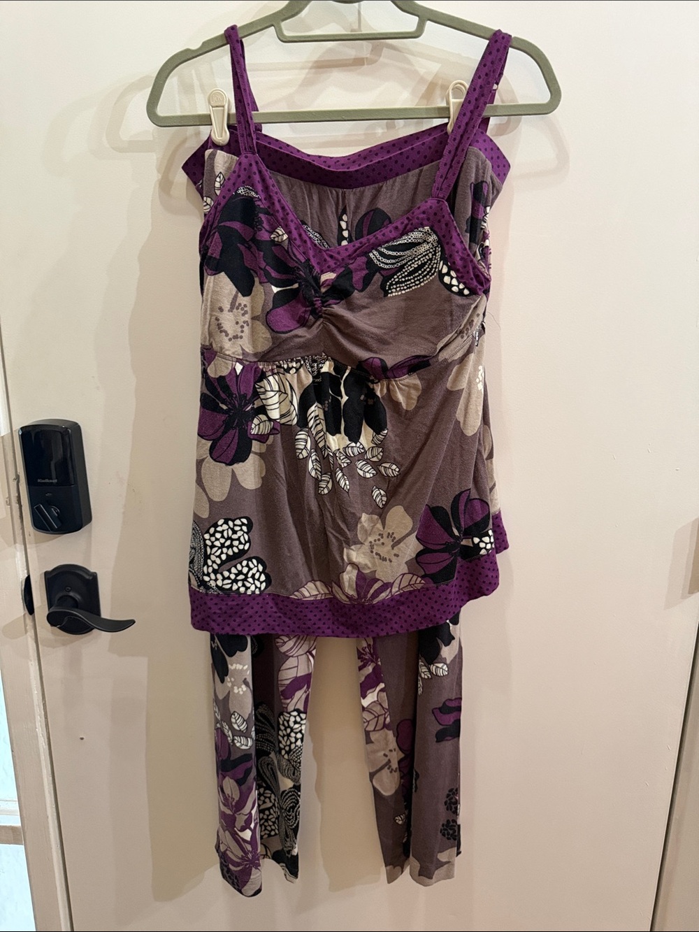 Purple Floral Women's Pajama Set - Sleeveless Top & Pants large
